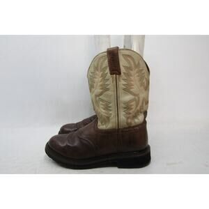 Justin Work Boot Mens Sz 11 D Two Tone Brown Leather Cowboy Stockman Work Boots
